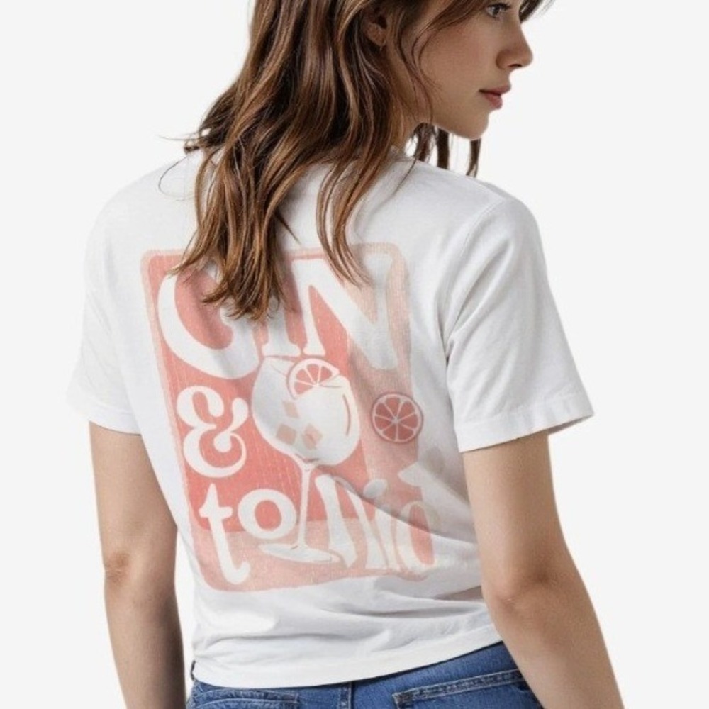 NEW Wildfox Jamie Tee Happy Hour Gin Tonic White Small